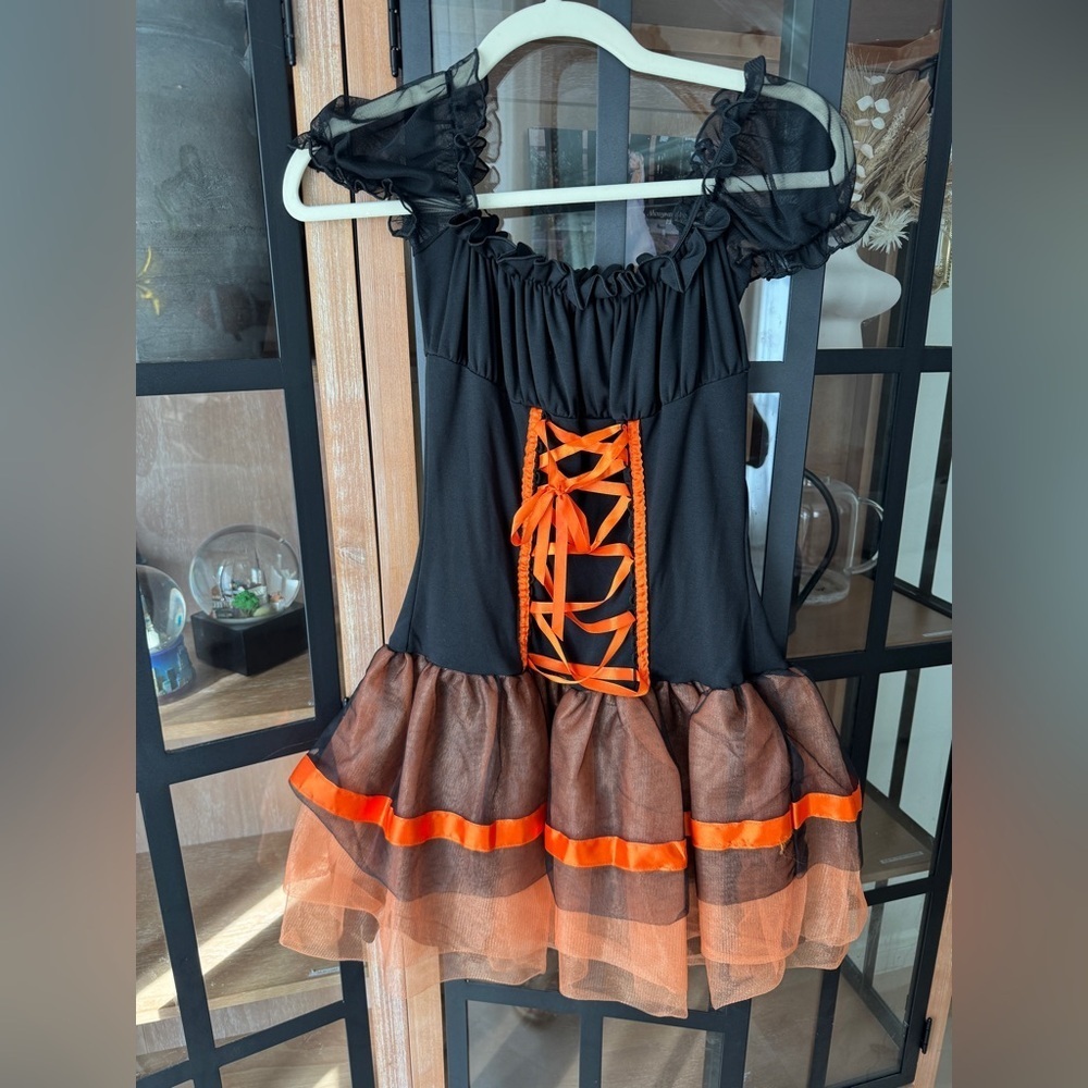 Y2K vintage Leg Avenue Candy Corn Witch costume dress tutu sexy lace-up juniors